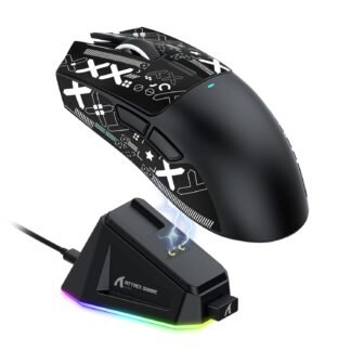 ATTACK SHARK Mouse para jogos X11 Ultra-leve modo triplo PAW3311 Sensor óptico 22K DPI 5 botões programáveis para PC/Mac preto e adesivo